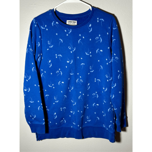 Vtg Lands End Serious Sweats Womens Crewneck Dandelion Blue Sweatshirt Sz S - Picture 1 of 7